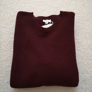 Sunspel Lambswool Crew Neck Jumper in Port, L